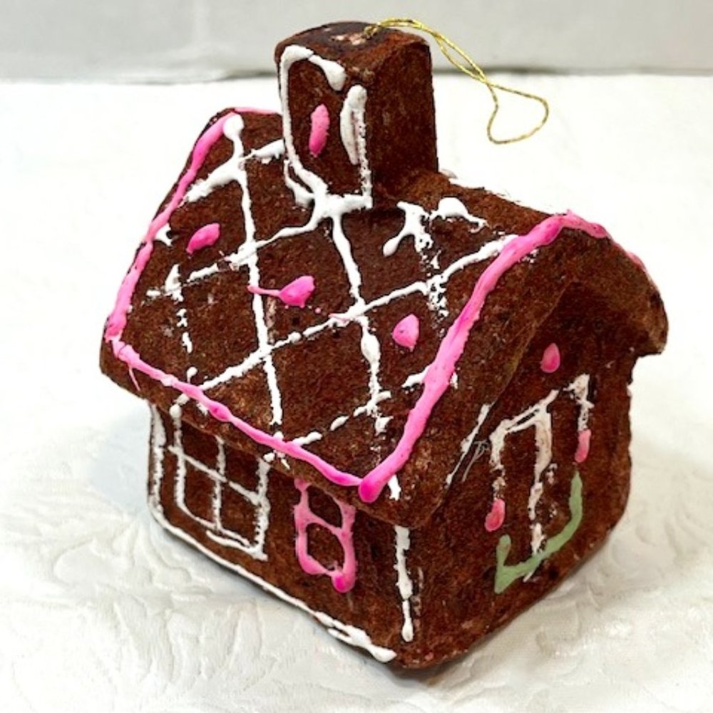 Vintage Gingerbread House Flocked Styrofoam Ornament Made In Japan 50's